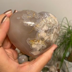 Flower Agate Puffy Heart